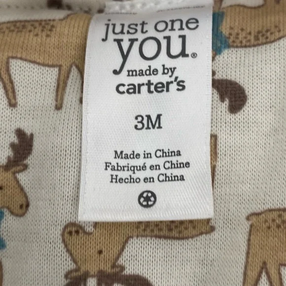 Carter's Moose Brown Warm Hooded One Piece Footed Zip Mittens Snowsuit 3 Months - Picture 7 of 8